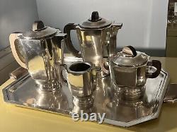 French Art Deco 1930 Coffee Tea Set Service Silver Plate Lanel Christofle Era