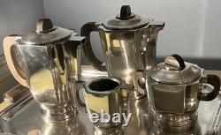 French Art Deco 1930 Coffee Tea Set Service Silver Plate Lanel Christofle Era
