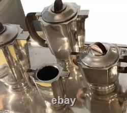 French Art Deco 1930 Coffee Tea Set Service Silver Plate Lanel Christofle Era