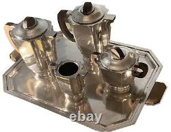 French Art Deco 1930 Coffee Tea Set Service Silver Plate Lanel Christofle Era