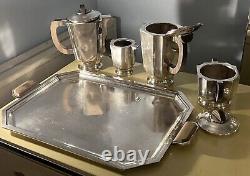 French Art Deco 1930 Coffee Tea Set Service Silver Plate Lanel Christofle Era