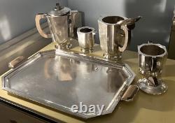 French Art Deco 1930 Coffee Tea Set Service Silver Plate Lanel Christofle Era