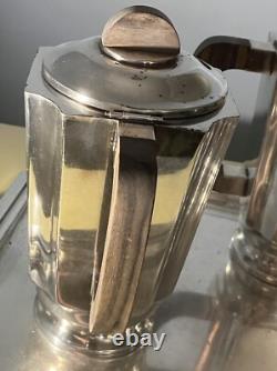 French Art Deco 1930 Coffee Tea Set Service Silver Plate Lanel Christofle Era