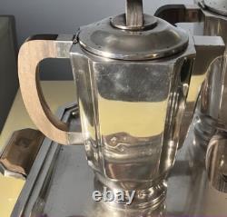 French Art Deco 1930 Coffee Tea Set Service Silver Plate Lanel Christofle Era