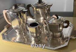 French Art Deco 1930 Coffee Tea Set Service Silver Plate Lanel Christofle Era
