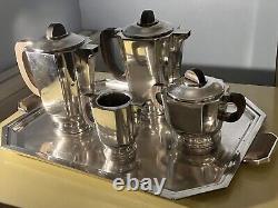 French Art Deco 1930 Coffee Tea Set Service Silver Plate Lanel Christofle Era