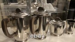 French Art Deco 1930 Coffee Tea Set Service Silver Plate Lanel Christofle Era