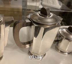 French Art Deco 1930 Coffee Tea Set Service Silver Plate Lanel Christofle Era