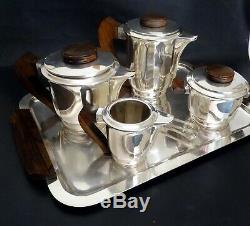 French Art Deco Five-Piece Coffee & Tea Service on Tray by François FRIONNET