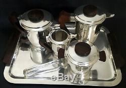 French Art Deco Five-Piece Coffee & Tea Service on Tray by François FRIONNET