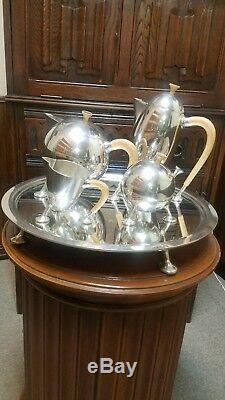 French Designer BJM Lemesle Deco Style Tea Set. Rare With Mirrored Tray