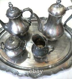 French Provincial Reed & Barton 7040 Silver Plate Tea Coffee Set with Tray