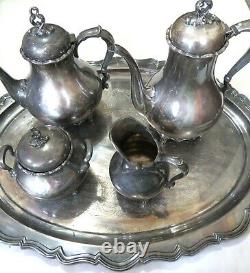 French Provincial Reed & Barton 7040 Silver Plate Tea Coffee Set with Tray