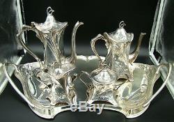 GERMANY WMF Art Nouveau IVY Silver Plated Coffee and Tea Service TWO LARGE TRAY