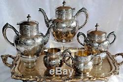 GORGEOUS VTG QUADRUPLE SILVER PLATE W. M. ROGERS CHALFONTE MFG Co TEA SET FLORAL