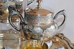 GORGEOUS VTG QUADRUPLE SILVER PLATE W. M. ROGERS CHALFONTE MFG Co TEA SET FLORAL