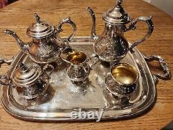 GORHAM Chantilly 6 Pc SILVER-PLATE TEA SET-2 Pots-Creamer-Sugar-Waste- Rect Tray