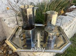 G. B Sport, Padova, Italy, Hand Hammered Art Deco Silver Plate Coffee/Tea Service