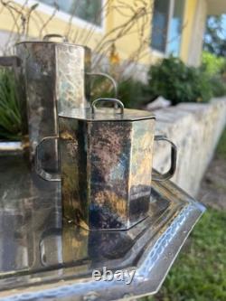 G. B Sport, Padova, Italy, Hand Hammered Art Deco Silver Plate Coffee/Tea Service