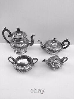 George Sheffield Style Melon Shape Hand Chased Floral 4 Pieces Coffee/Tea Set