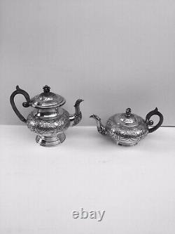 George Sheffield Style Melon Shape Hand Chased Floral 4 Pieces Coffee/Tea Set