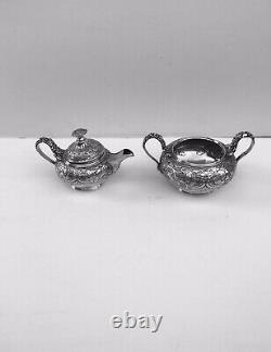 George Sheffield Style Melon Shape Hand Chased Floral 4 Pieces Coffee/Tea Set