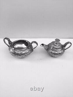 George Sheffield Style Melon Shape Hand Chased Floral 4 Pieces Coffee/Tea Set