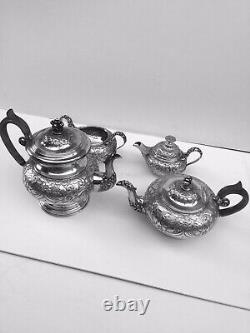 George Sheffield Style Melon Shape Hand Chased Floral 4 Pieces Coffee/Tea Set