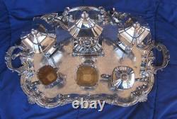 Goldfeder Silverplate Art Deco Tea Set 1932-1957 8 pcs Large tray 24 x 20