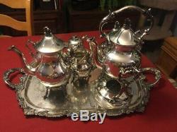 Goldfeder Silverplate Art Deco Tea Set 1932-1957 Six Pieces and Large Tray