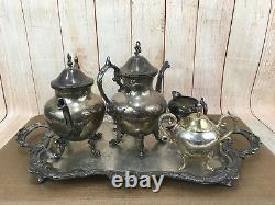 Gorgeous 5-piece Vintage Silver On Copper Tea Set By Birmingham Silver Co Bsc