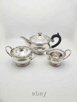 Gorgeous Antique Silver-Plated Three-Piece Tea Set with Ornate Grapevine Details