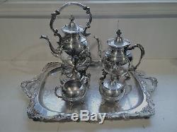 Gorgeous Sheridan Silver on Copper Coffee Tea Tray Cream Sugar 5 pc Set