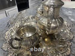 Gorgeous Towle Silver Plated Grand Duchess Tea Pot Set with tray 4pc