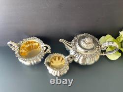Gorgeous Victorian Ornate Silver Plate Tea Service 3 Pieces Set