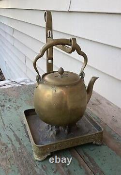 Gorham Company Brass / Brass Alloy Tea Kettle & Adjustable Brass Base V91