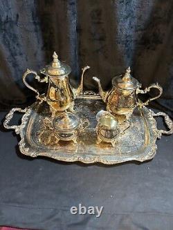 Gorham HERITAGE 5 Piece Silverplate Over Brass Coffee / Tea Set With Tray