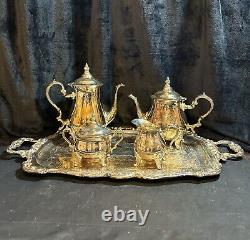 Gorham HERITAGE 5 Piece Silverplate Over Brass Coffee / Tea Set With Tray