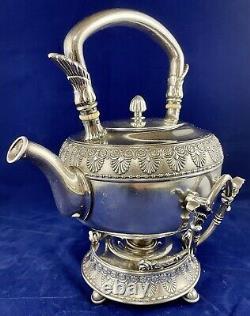 Gorham Neoclassical Silverplate Tea Kettle Date Mark 1884 Spirit Burner