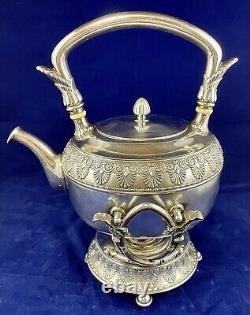 Gorham Neoclassical Silverplate Tea Kettle Date Mark 1884 Spirit Burner