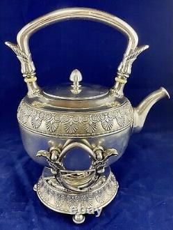 Gorham Neoclassical Silverplate Tea Kettle Date Mark 1884 Spirit Burner