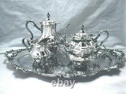 Gorham Strasbourg Rococo Ornate Applied Scalloped Legged 5 Piece Tea Set Tray