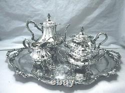 Gorham Strasbourg Rococo Ornate Applied Scalloped Legged 5 Piece Tea Set Tray