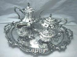 Gorham Strasbourg Rococo Ornate Applied Scalloped Legged 5 Piece Tea Set Tray