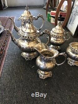 Grand Baroque By Wallace Sterling 6 Piece Tea Set And Silver Plate Tray