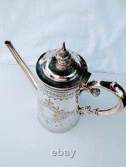 Grand English Antique Victorian Silver Plate Coffee Tea Pot Circa 1892 Fabulous