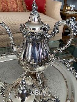 Grande Baroque by Wallace Silverplate Tea Set 4 Pc. With Tray