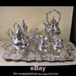 Great Vintage 7pc Silver Plate Coffee / Tea Set with Tray Grape Pattern