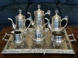 HARTFORD Quadruple Silver 6 pc TEA SET + TAUNTON Tray Victorian c. 1880's