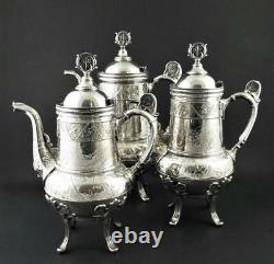 HARTFORD Quadruple Silver 6 pc TEA SET + TAUNTON Tray Victorian c. 1880's